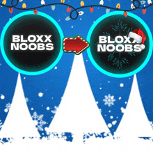 two circles with bloxx noobs and a santa hat