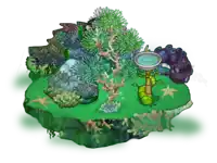 a cartoon of a coral reef with a bird bath