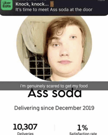 a screenshot of an uber eats advertisement with a man 's face on it