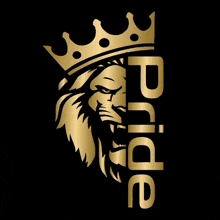 a lion with a crown on its head and the word pride below it