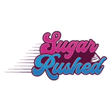 a logo for sugar rushed with a cupcake on top