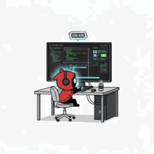 a cartoon of a cat sitting at a desk in front of a computer screen with the words on air above it