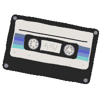 a cartoon drawing of a cassette tape with the letters a and v on it