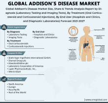 a poster for the global addison 's disease market shows a diagram of the human body