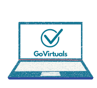 an illustration of a laptop with the words go virtuals on it