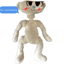 a teddy bear with sunglasses and a speech bubble that says bro stop bear kissing