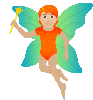 a fairy with orange hair is holding a wand