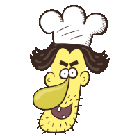 a cartoon drawing of a man with a chef 's hat on his head