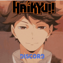 a poster for haikyu discord with a picture of a man