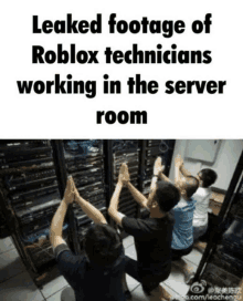 a group of roblox technicians working in the server room