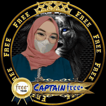 a picture of a woman wearing a face mask with the name captain free written on the bottom