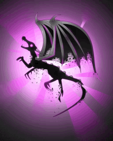 a purple background with a silhouette of a dragon with wings