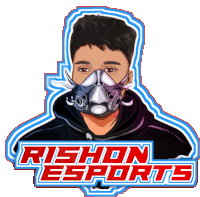 a logo for rishon esports with a man wearing a mask