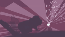 a purple background with a silhouette of a person standing in front of a laptop