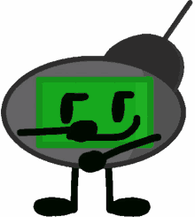 a cartoon character with a green face and arms and legs is holding a remote control .