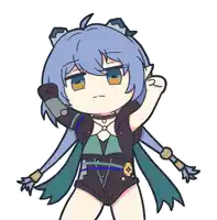a cartoon drawing of a girl with blue hair giving a fist bump
