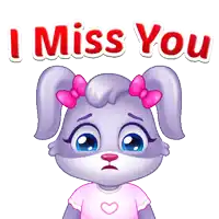 a cartoon bunny says i miss you while wearing a pink shirt with a heart on it