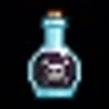 a pixel art of a bottle with a skull in it .