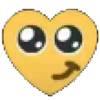 a heart shaped smiley face with big eyes and a slight smirk