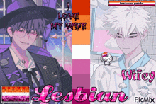 a picture of a man with the words " i love my wife lesbian " on it