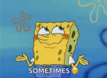 a cartoon of spongebob saying sometimes with a flower behind him