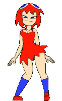 a cartoon girl with red hair is wearing a red dress