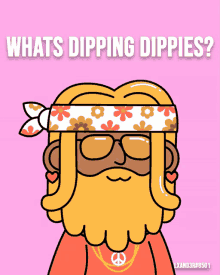 a cartoon of a hippie with the words whats dipping dippies on the bottom