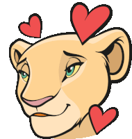 a cartoon drawing of a lioness with hearts on her face