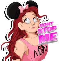 a cartoon drawing of a woman wearing minnie mouse ears and a pink shirt that says " do n't stop me "