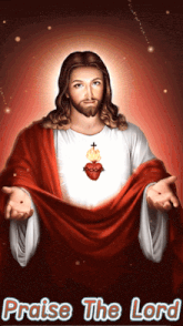 a picture of jesus with the words praise the lord underneath it