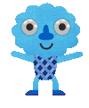 a blue monster with big eyes and a smile on his face is standing with his arms outstretched .