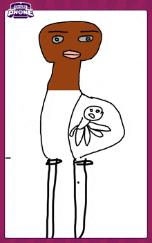 a drawing of a man holding a baby with a purple background that says power phone