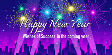 happy new year wishes of success in the coming year on a purple background