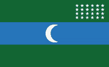 a green and blue flag with a crescent moon and stars