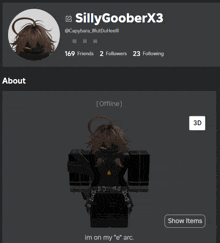 a screenshot of sillygooberx3 's profile and about page