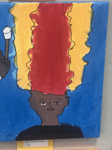 a painting of a person with a marshmallow stick in their hair by kaiden taylor