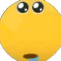 a yellow smiley face with big eyes and a tear coming out of it 's mouth