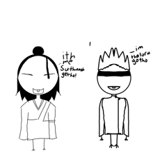 a black and white drawing of a man and a woman with the words " it 's me suthnoooh getho "