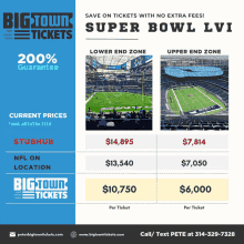 an advertisement for big town tickets for the super bowl