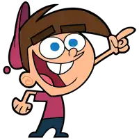a cartoon character is pointing upwards with his finger