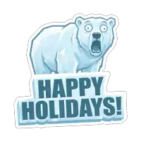 a sticker with a polar bear and the words happy holidays on it