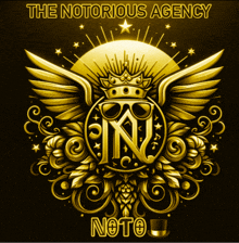 a logo for the notorious agency shows a crown and wings