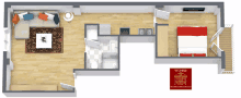 a 3d floor plan of a home with a red sign that says ' wchamber ' on it