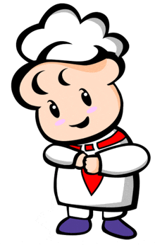 a cartoon drawing of a chef wearing a red tie