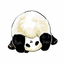 a drawing of a panda bear laying down with its head down