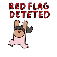 a cartoon of a person hanging upside down with the words red flag deteted behind them