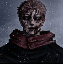 a painting of a man with blood on his face