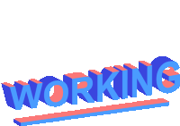 the word working is written in blue and red