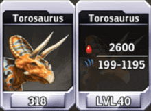 two cards for a dinosaur called torosaurus