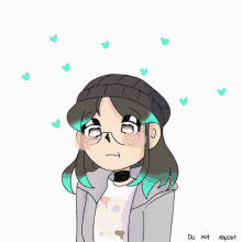 a drawing of a girl with hearts around her and the words do not repost